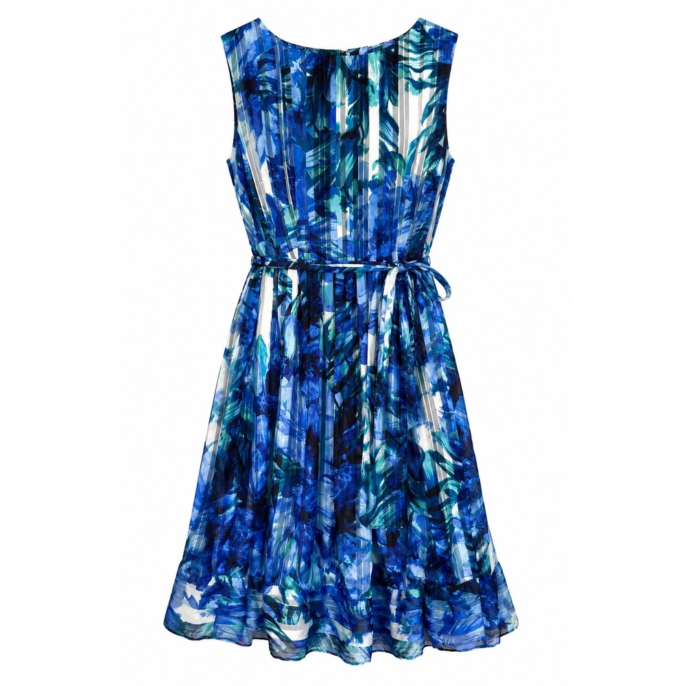 Luxe By Carmen Marc Valvo Blue Watercolor Fit‎ & Flare Dress 20W